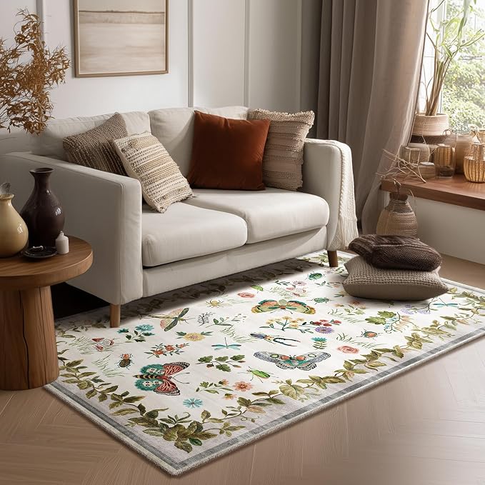 4x6 Washable Area Rugs for Entryway: Small Living Room Rug Stain Resistant Non Slip Low Pile Soft Faux Wool Throw Entry Rug for Bedroom Kitchen Bathroom Laundry Room Dorm Office Front Door Indoor