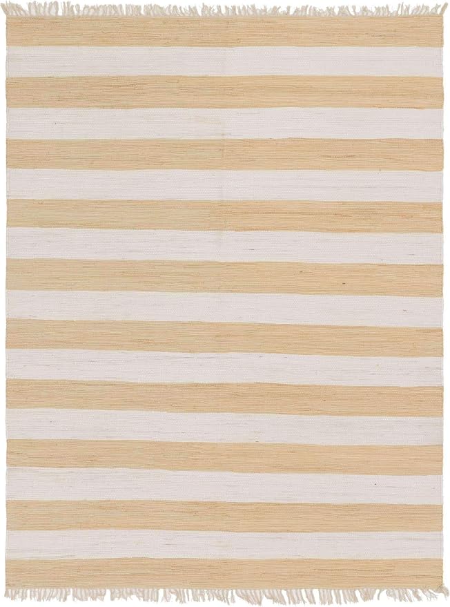 Unique Loom Chindi Rag Collection Area Rug - Striped (9'x 12' 2" Rectangle, Beige/ Ivory)