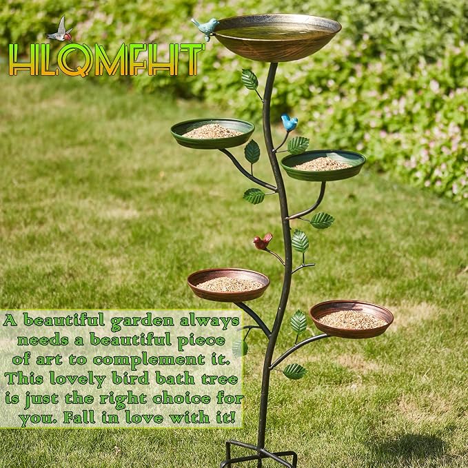 HLQMFHT 44.5" H Bird Baths for Outdoors with Metal Stakes, Standing Bird Baths with 4 Metal Bird Feeder Trays, for Garden Yard Decor