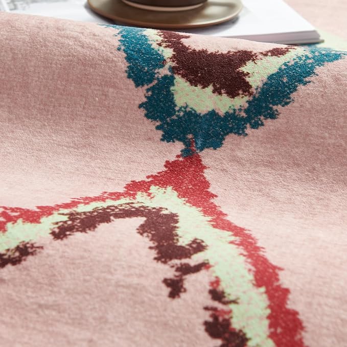 jinchan 5x7 Pink Hot Nerd Rug Modern Boho Geometric Washable Bedroom Rug | Moroccan Inspired, Artistic Pattern, Colorful Details, Washable, Soft Touch, Non-Slip, Low Pile, Living Room, Dining Room