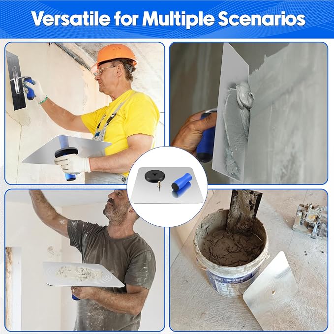 Drywall Hand Tool Kit, 12" Aluminum Plaster Hawk Mortar Board Holder, 12" x 4.7"Stainless Steel Finishing Trowel & 6” Stainless Steel Joint Knife, Flat Masonry Mud Hawk, Stucco Plaster Tool