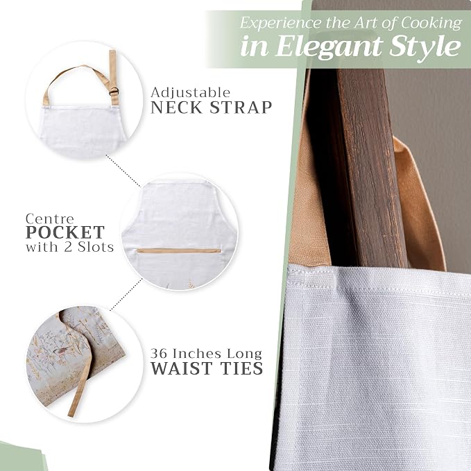 Maison d' Hermine Aprons for women with Pocket 100% Cotton (27.50"x31.50") | Adjustable Neck Strap & long ties Apron Men Chef Wedding Cooking Gardening Server Maid