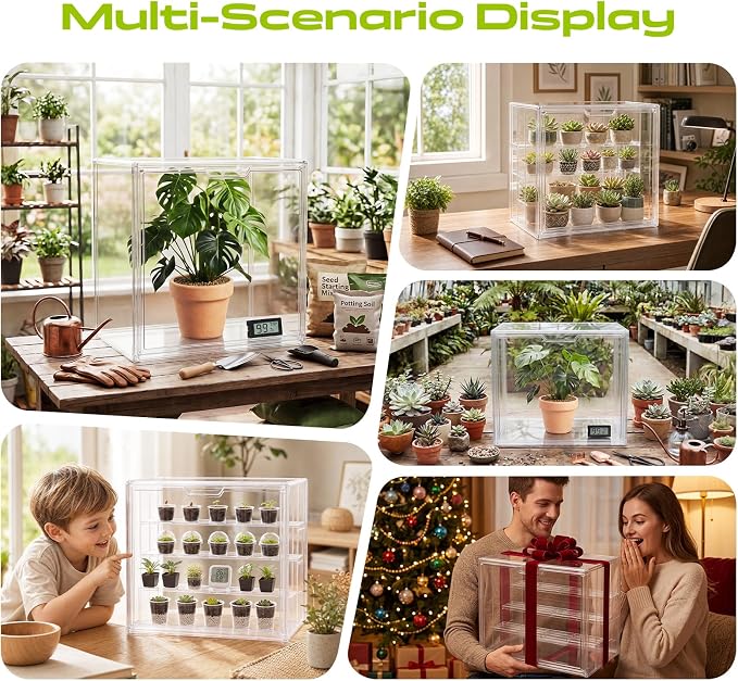 Mini Greenhouse for Indoor, Clear Tabletop Stackable Green House, Portable Acrylic Plant Green House with Magnetic Waterproof Door for Plants Grow Warmer, Seed Starting...