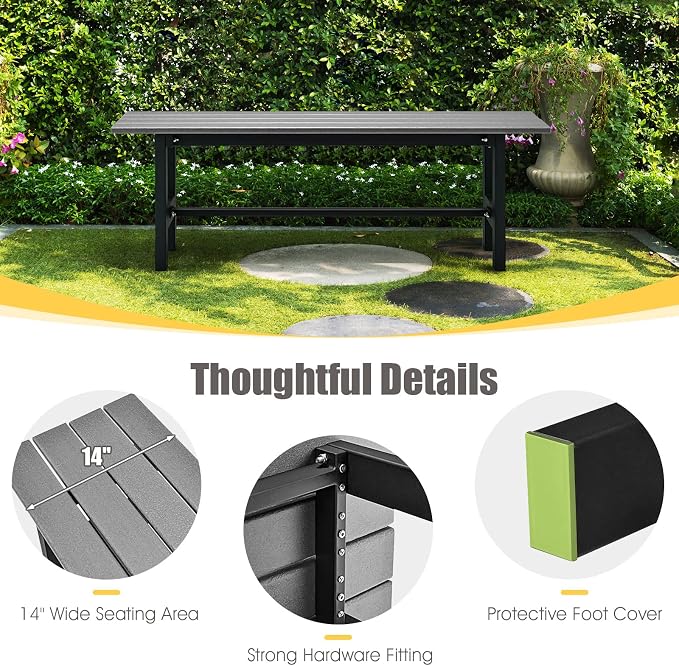 Giantex 2-Pack Outdoor Bench Seat - Backless Patio Garden Bench, 47” Weatherproof Outside Chair with Slatted Seat, Metal Frame, 660 LBS Capacity, Dining Bench Chair for Yard, Park, Balcony, Gray