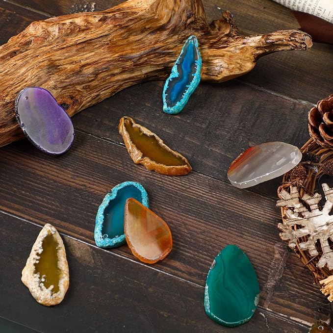 Nuenen 50 Pcs Polished Agate Slices Bulk Light Table Slices Crystals Healing Crystals Geode Stones Irregular Agate Pendants Gemstones for DIY Jewelry Making Home Decor(Medium)