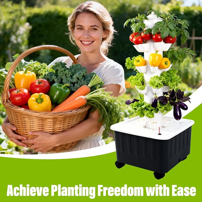 Hydroponics Growing System, Indoor Gardening System, Hydroponic Tower with 30 Liter Capacity Mobile Water Tank for Home, Balcony or Small Greenhouse Growing