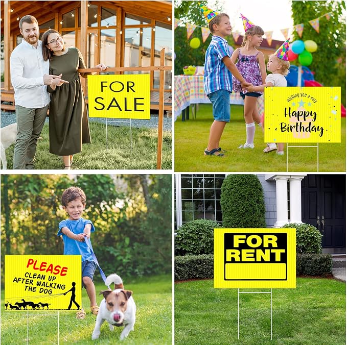 Tuanse 20 Pack Blank Yard Signs with Stakes 16x12 Inch Double Sided Corrugated Plastic Board Custom Lawn Signs for Garage Sale Real Estate Open House Advertising Rent Guidepost Birthday Party(Yellow)