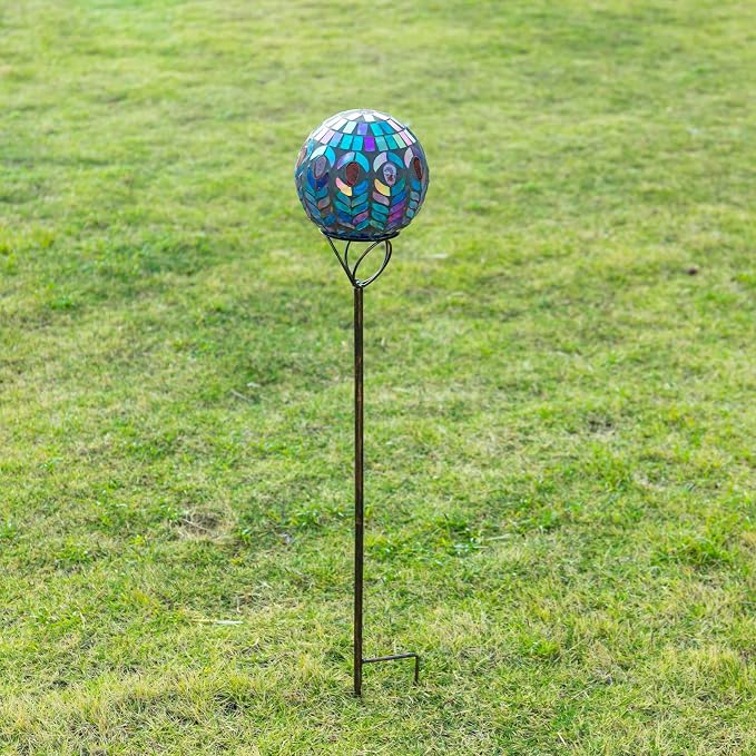 VCUTEKA Decorative Solar Garden Lights, 6" Mosaic Globe Outdoor Stake | Mosaic Glass Design with Solar Light, Weather Resistant, Auto On/Off and Metal Stake Design For Lawn and Patio, Black