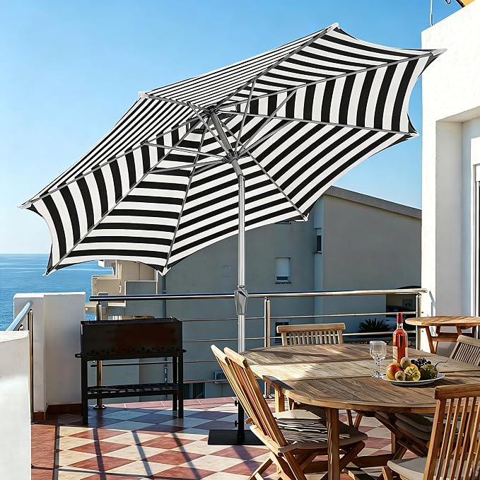 Tempera Patio Umbrellas Arc Edge Outdoor Table Market Umbrellas with Crank & Pust Button Tilt|Auto-Tilt, 8 Steel Ribs, High Color-Fastness Canopy