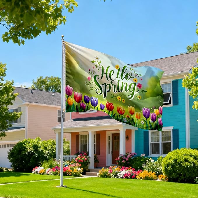 4 Pcs Seasonal Flags for Outside 3x5 Ft Double Sided Spring Summer Autumn Winter House Flags Set with Sleeve & 2 Brass Grommets, Durable Polyester Seasonal Outdoor Flags for Yard Garden Decor