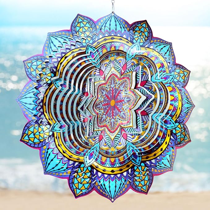 Wind Spinner Mandala Colorful Lily,12In Stainless Steel Wind Spinners Outdoor,3D Hanging Kinetic Sculptures,Yard Art Decorations,Garden Decor,Gifts for Women,Mother,Men,Father,Holidays