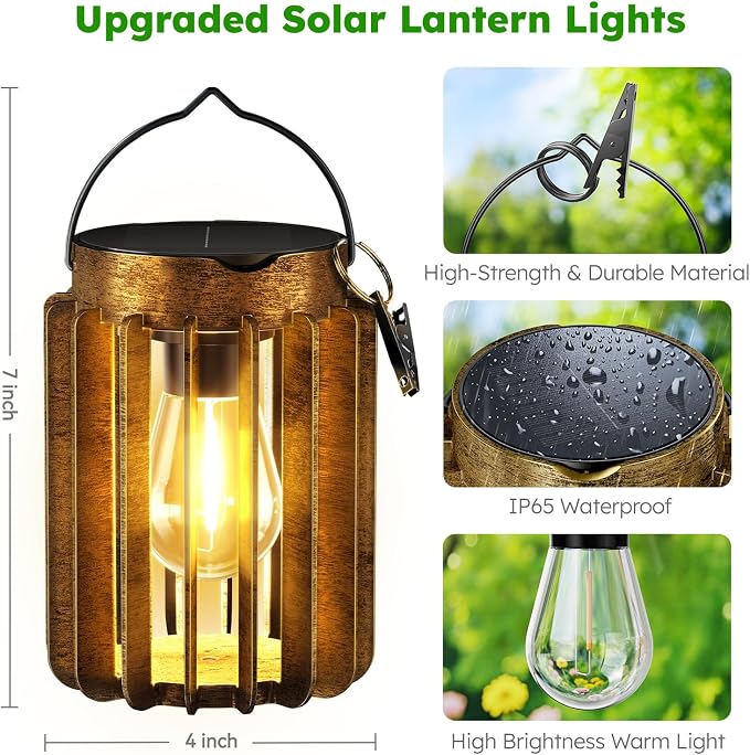 Ahaorigin Solar Lanterns Outdoor Waterproof, Brighter Up to 12 Hrs Outdoor Hanging Solar Lights, Outside Hanging Lanterns for Garden Porch Patio Yard Decor, Gifts for Women Mom Father 2 Pack