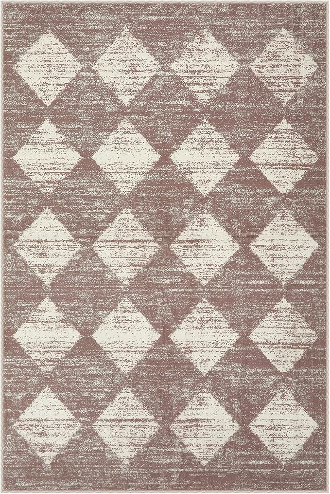 Lahome Checkered Bathroom Rug 2x3 Beige, Non Slip Washable Door Kitchen Mat