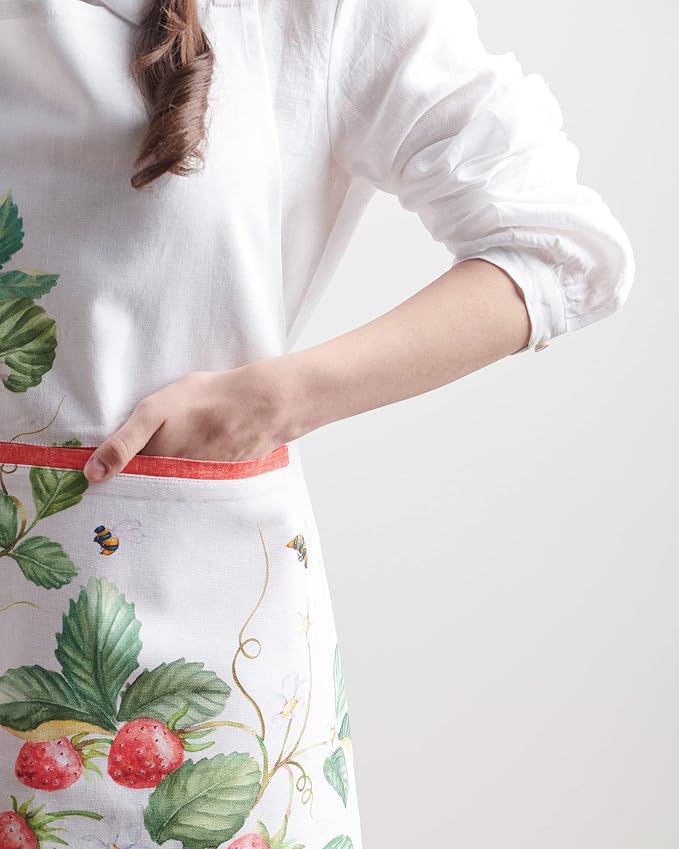 Maison d' Hermine Aprons for women with Pocket 100% Cotton (27.50"x31.50") | Adjustable Neck Strap & long ties Apron Men Chef Wedding Cooking Gardening Server Maid