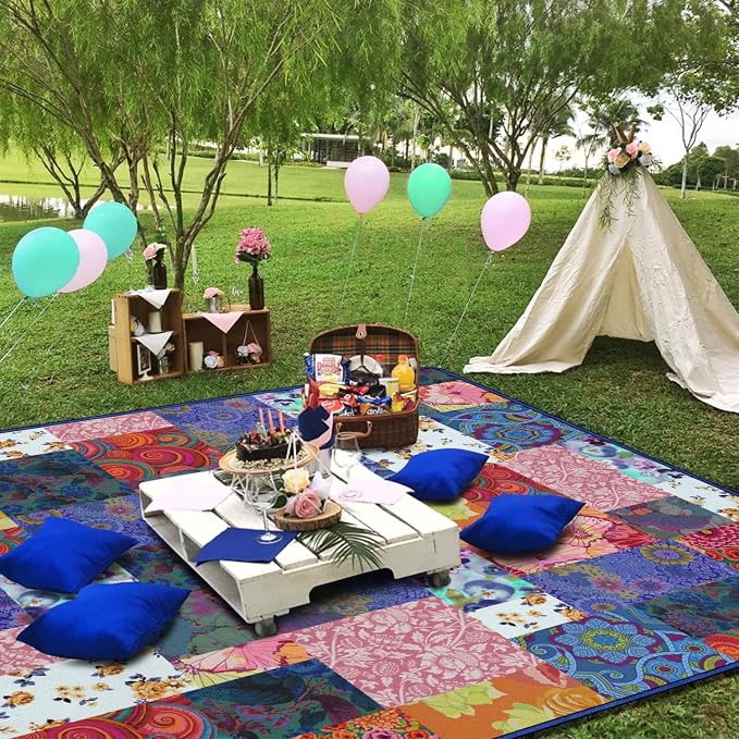 Supfitness Extra Large Picnic Blankets Waterproof Foldable (60"x 80") Beach Blanket Waterproof Sandproof,3-Layer Thicking Mat Outdoor Packable Camping Blanket