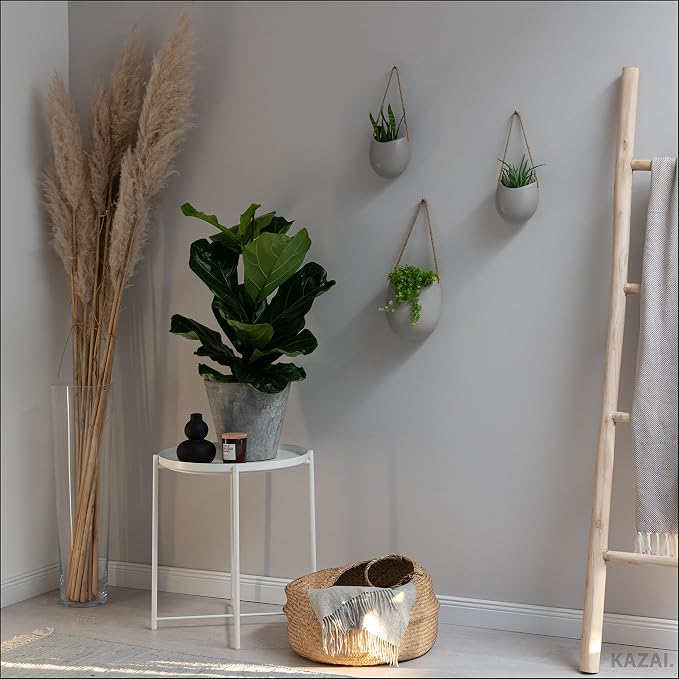Kazai. Wall Planters -Ellie- | Hanging Ceramic Plant Pots 3 Pieces | Wall Decoration for Indoors, Balcony and Garden | Light Grey (Matte)