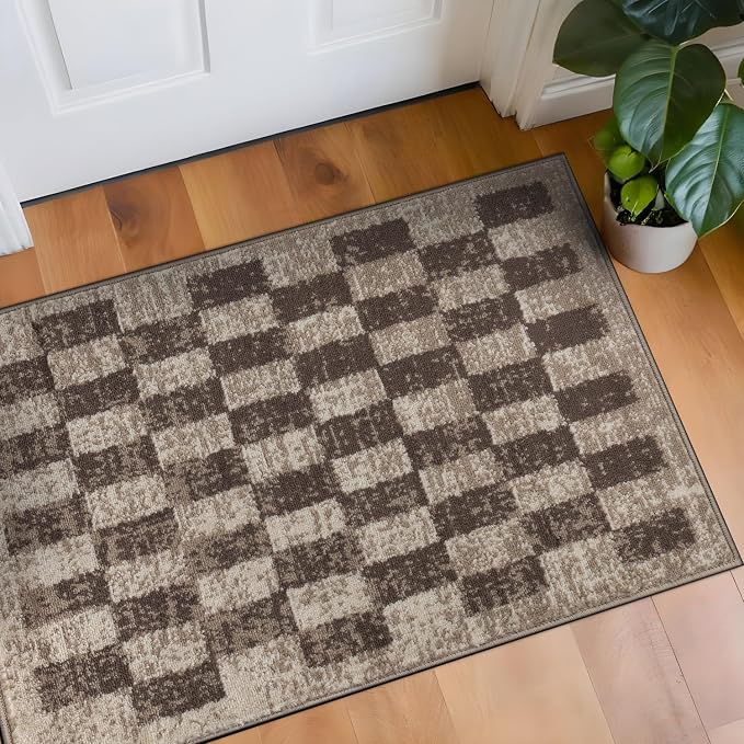 Rugshop Contemporary Checkered Grid Textured Area Rug Soft Beige 2' x 3' | Rectangular, Size 2' x 3', Living Room, Bedroom, Dining Room, Home Office, Kitchen, Entryway, Hallway, Nursery, Kids Room