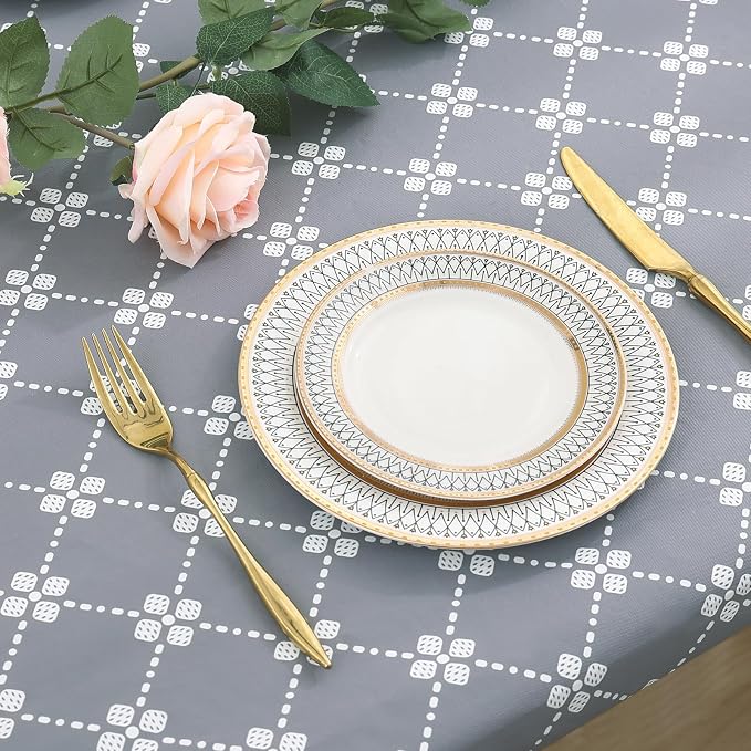 misaya Rectangle Vinyl Table Cloth, Elastic Fitted Tablecloth with Flannel Backing, Waterproof Plastic Table Cover Fits Folding Tables for Picnic, Camping, Indoor and Outdoor (Grey, 36" x 60")