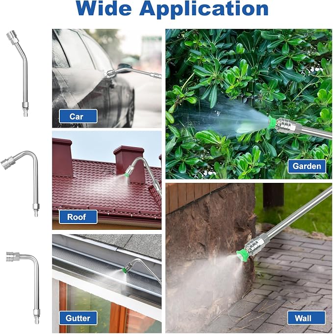 DUSICHIN Pressure Washer Extension Wand Gutter Cleaning 8 FT Garden Hose Adapter, Upgarded Soft Handle 6 Nozzle Tips 3 Curved Rod for Gutter, 1/4" M22-14mm Fitting 3/4" GHT Connector DUS2612