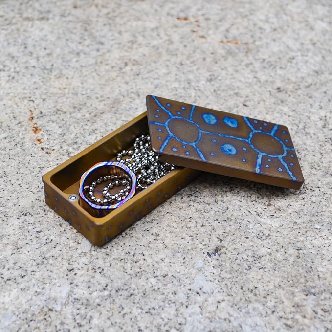 Titanium EDC Container Storage Box Mini Metal Box Outdoor Camping Gear Backbag Tool For Tiny Things, Blue
