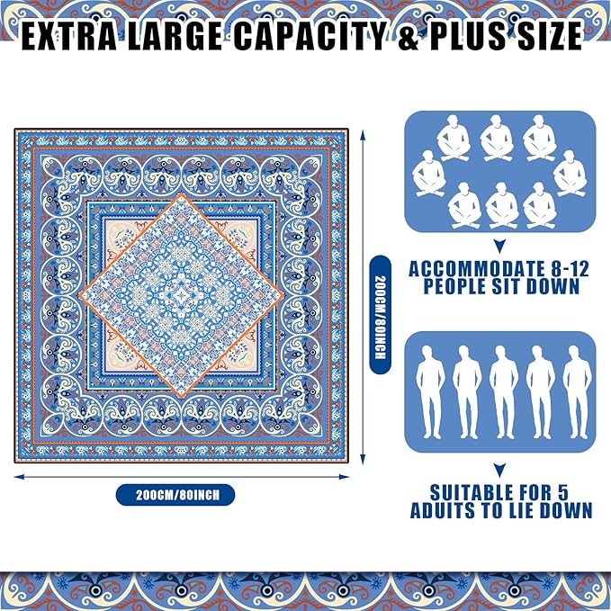 Mindsoft Boho Picnic Blankets 80''x 80'' Extra Large Beach Blanket Waterproof Sandproof Foldable Machine Washable Vintage Grass Lawn Park Mat for Family Camping Party Music Festival