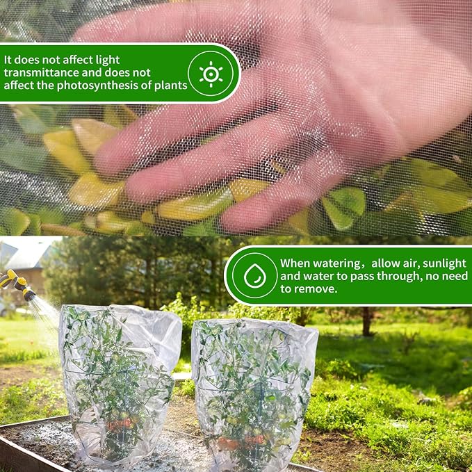 KEOHOLI Large 2 Packs Fruit Tree Netting Bags with Zipper and Drawstring, Insect Bird Barrier Netting Plant Covers for Fruit Vegetable Trees, Bushes,Flower in Garden (10 * 10ft)