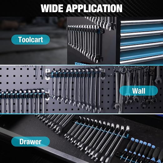 DURATECH Magnetic Screwdriver Organizer and Wrench Organizer, Screwdriver and Wrench Holder, Aluminum Tool Organizer Rail with 72 Slots for Toolbox Drawer and Tool Organization(6PCS)