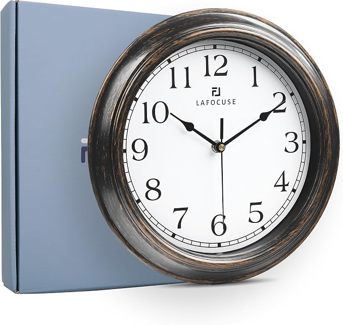 Lafocuse 12 Inch Brown Outdoor Clocks Waterproof for Patio Pool Bathroom | With Thermometer Combo and Hygrometer, Vintage Rustic Weather Outside Clock for Garden Garage Porch Kitchen, Silent, Accurate
