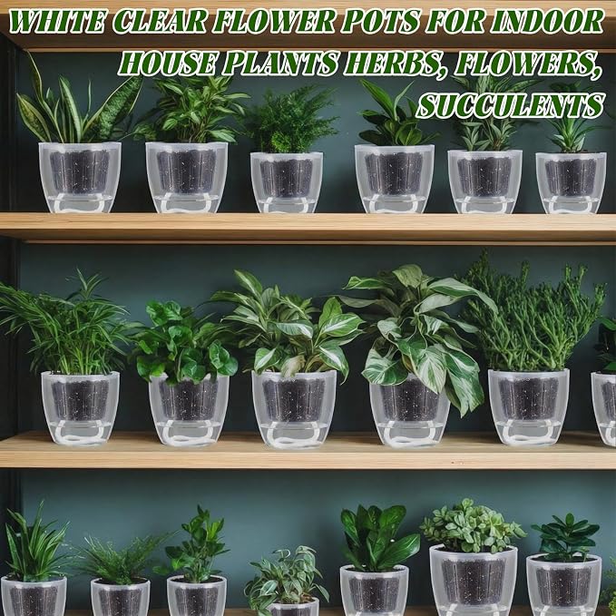 36 Pcs Self Watering Pots, 3.5 Inch Plastic Plant Pot with Inner Pot Self Watering Wick Planter Pots for Indoor House Plants, Flowers, Succulents(Transparent)