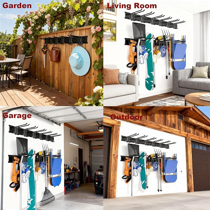 Garage Wall Organizer-Garden Tool Rack Wall Mount | Tool Hangers For Garage Wall,Suitable For Hanging Folding Chairs,Ladders,Shovels And Other Tools