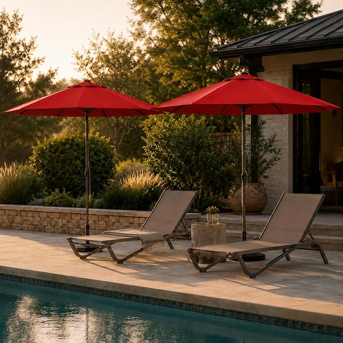 9FT Patio Umbrella, Outdoor Table Umbrella with Rope Pulley Lift, 3 Adjustable Heights, Market Umbrellas for Backyard, Pool and Deck, UPF50+