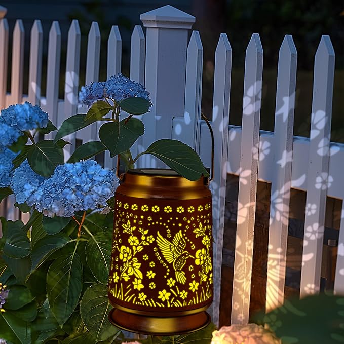 KY&BOSAM Retro Led Hummingbird Solar Lanterns Outdoor Waterproof | Metal Openwork Hanging Solar Lights Gifts for Women Mom Grandma Birthday Outside for Yard Patio Backyard Porch Garden Decor