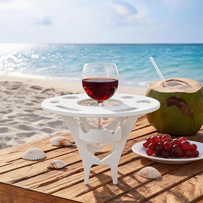 Foldable Wine Table Outdoor, Portable Mini Wooden Picnic Table Wine Glass Holder for Beach BBQ Camping Yard Lawn Party