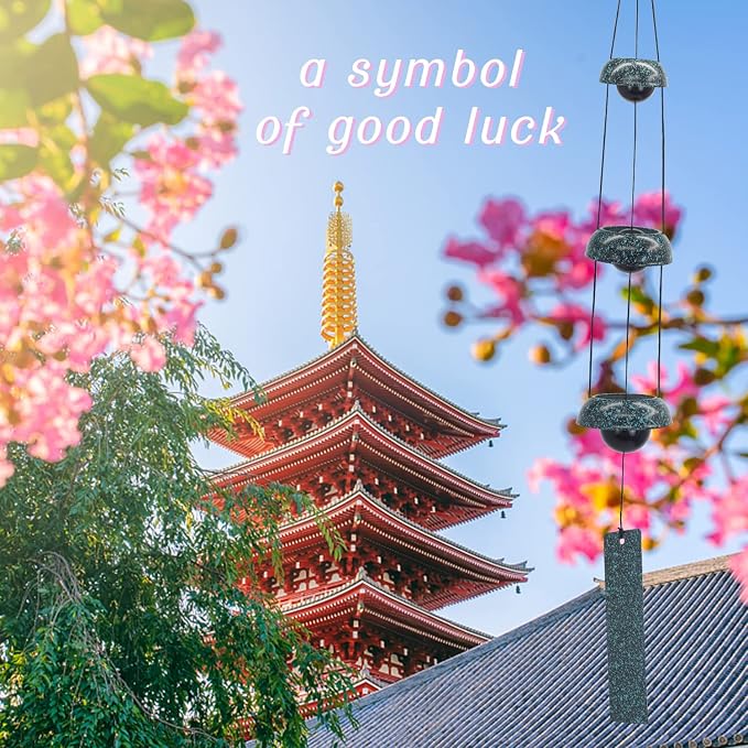 ASTARIN Temple Wind Chimes - Dark Atrovirens, 3 Bells, Feng Shui Home Yard Decoration, Memorial Gift for Peace Lovers