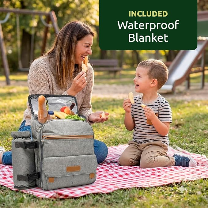 Nature Gear Picnic Backpack for 4, Insulated Picnic Set with Dinnerware, Wine Cooler, Blanket & Cutlery Service, Waterproof Outdoor Bag for Beach, Camping, Travel & Park, Red