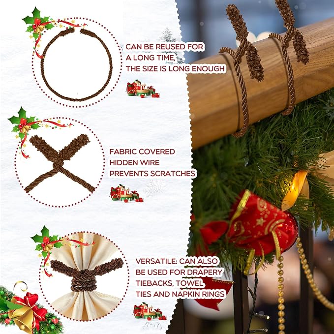 Zhengmy 8 Pcs 20 Inches Christmas Garland Ties Christmas Decorative Twist Ties for Banister Reusable and Flexible Twist for Xmas Home Decorations Holiday Craft Wrapping (Brown)