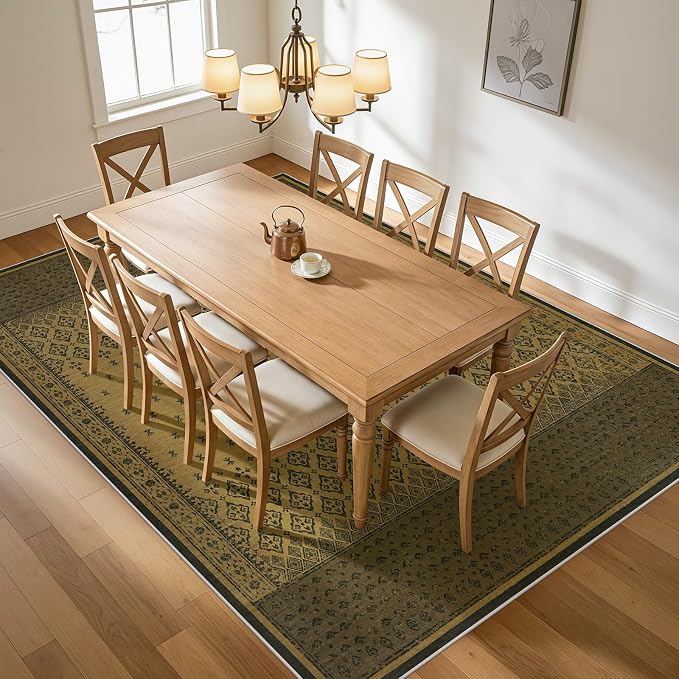 Joydeco Living Room Area Rug 6x9, Geometric Washable Rugs for Bedroom | Vintage Boho Non Slip Low Pile Soft Ultra Thin Distress Indoor Throw Floor Carpet for Dining Room Home Office Farmhouse Brown