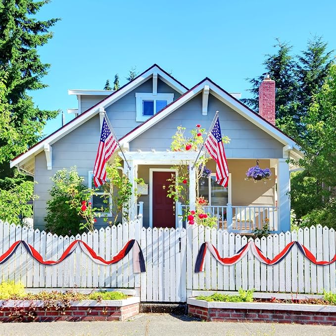 4Pack Large Patriotic Flags Memorial Days American Bunting Flag Day Red White Blue Stripe Bunting for US Celebration Labor Day,Veterans Day 4th of July Decorations Home Garden Outdoor -24x240Inch