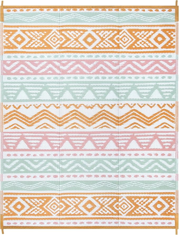 Lahome Outdoor Rug 8x10 Patio Waterproof, Reversible Outdoor Plastic Straw Rug for Camping, Large RV Outdoor Rugs Outside, Outdoor Carpet for Porch Deck Backyard Picnic(Pink/Orange,8'x 10')