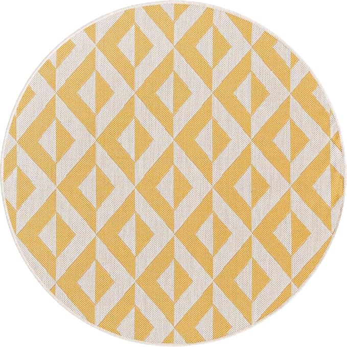 Unique Loom Jill Zarin Outdoor Collection Area Rug - Napa (4' 1" Round, Yellow/ Ivory)