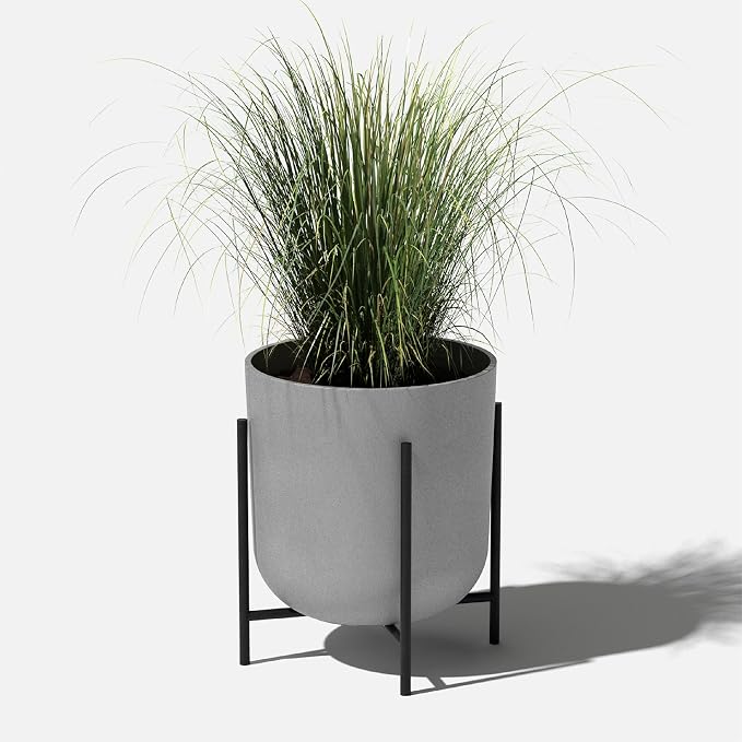 Veradek Mason Series Raised Lima Planter - Round Planter for Patio/Balcony | Plastic-Stone Composite w/Metal Plant Stand | Modern Décor for Plants
