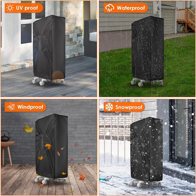 Portable Heater Cover for De'Longhi-14"L x 6"W x 24"H | Waterproof Space Heater Cover for Indoor Outdoor Use, Black