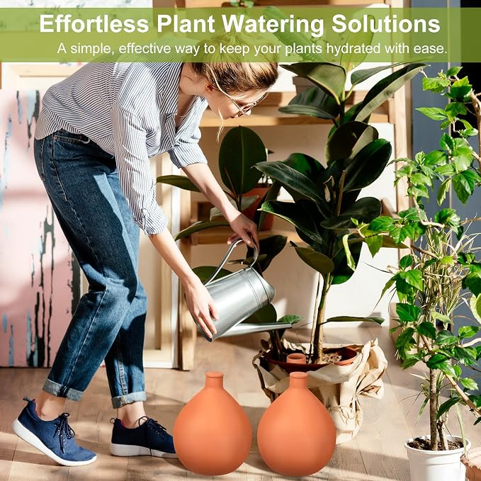 Blushtier 2 Pcs Watering Pots Large Terracotta Watering Pots with Lid 102 oz Terra Cotta Self Watering Pots Water Dripper Automatic Plant Irrigation Devices System for Indoor Outdoor Plants