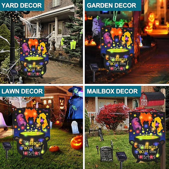 Halloween Lighted Garden Flag, Solar It's Hocus Pocus Witch Yard Flag for Outside, 8 Modes Double Sided Outdoor Halloween Decorations for Home Porch