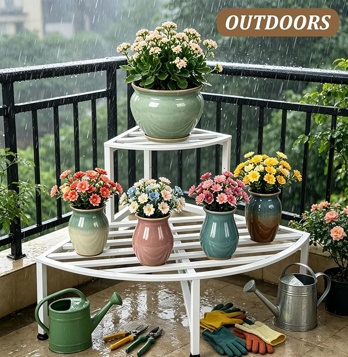 Dipion Corner Plant Stand Outdoor Metal,2 Tier Heavy Duty Ladder Plant Shelf Indoor for Multiple Plants,37.08" L x 22.83" W x 20.07" H,White