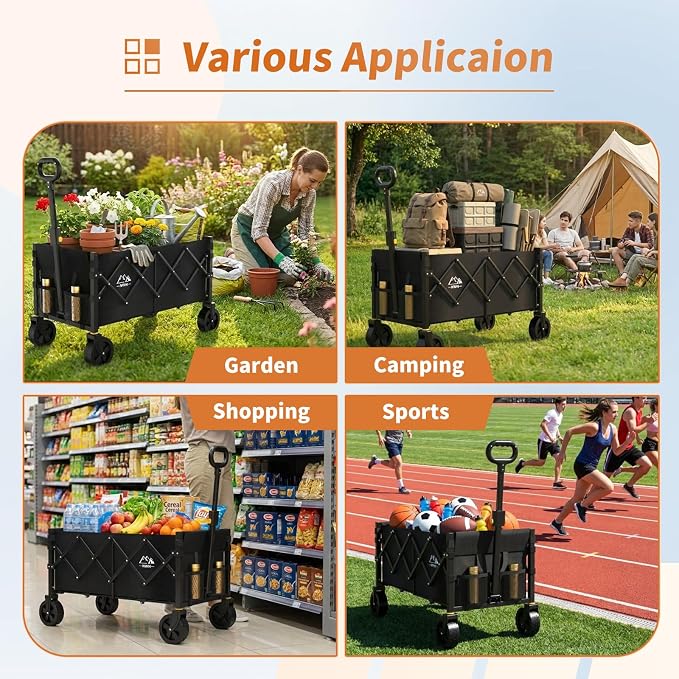 NWH 34'' Extra Long Collapsible Wagon, 380lbs Large Capacity Folding Wagons Carts with Wheels Foldable, Heavy Duty Utility Cart with All-Terrain Wheels for Beach Outdoor Grocery Camping Garden