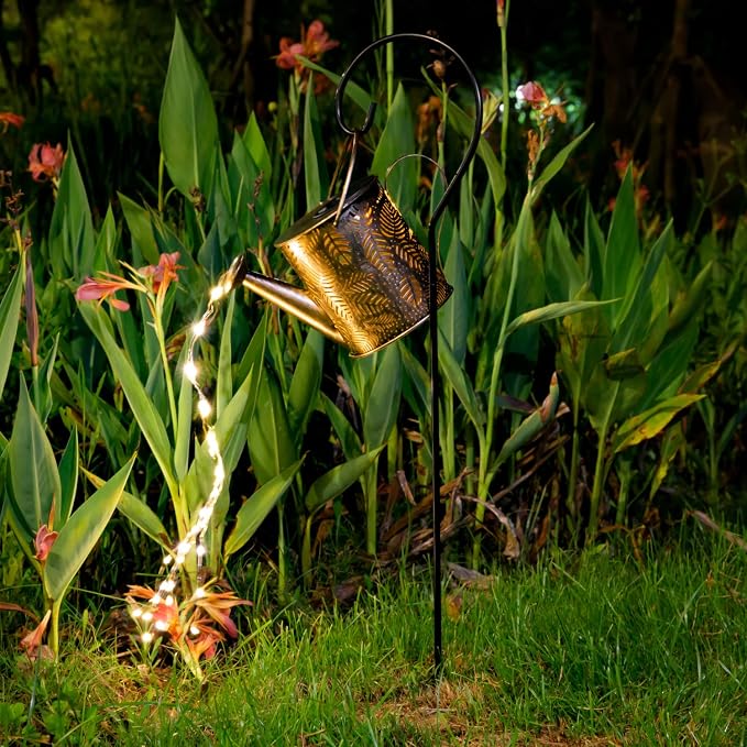 JIAJIAMEI Solar Watering Can Lights Leaf Outdoor Garden Decor, Large Waterproof Cascading LED Hanging Solar Lights, Gifts for Mom Grandma Women Birthday Mother's Day - Yard Porch Patio Backyard
