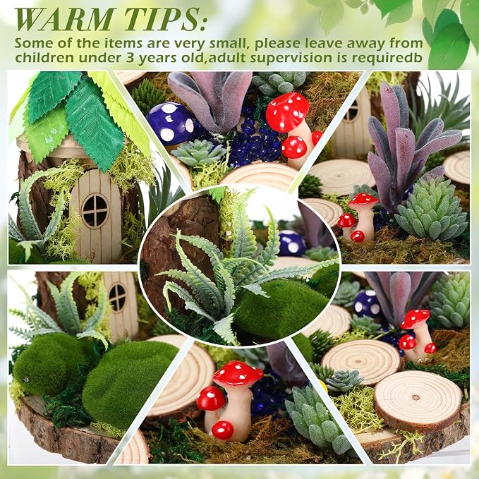 Amyhill DIY Fairy Garden Kit Make Your Own Wooden Mini House Craft Kit Miniature Fairy Garden Accessories Micro Mushrooms Plants Ornaments Craft for Outdoor Indoor Mini House Decor