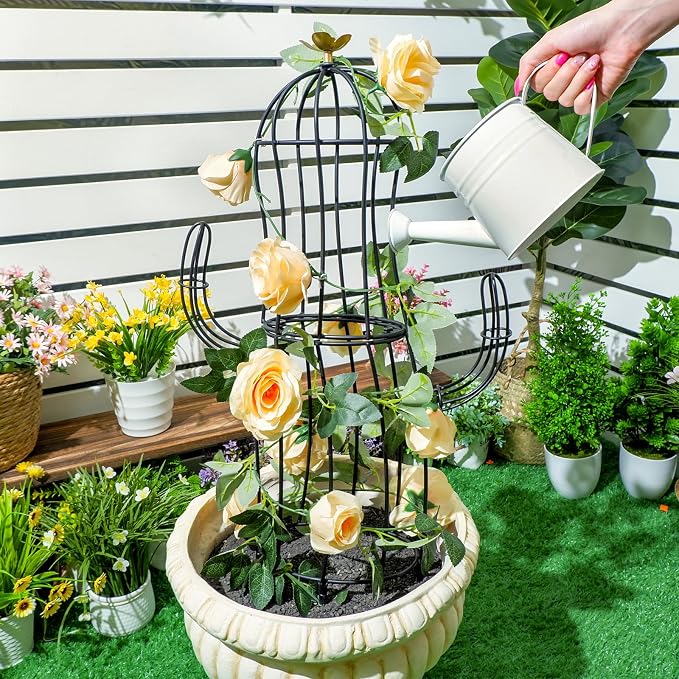 Cactus Obelisk Trellis - 8”x28” Unique Metal Design for Climbing Plants, Garden Decorative Support Structure for Potted Tall Vines and Rose Bushes