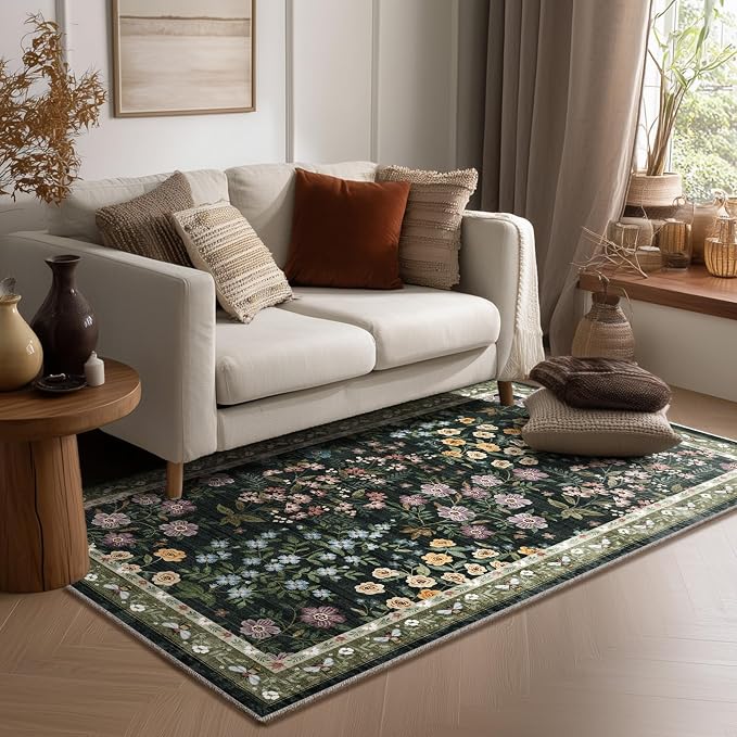 3x5 Washable Area Rugs for Entryway: Small Throw Rugs Stain Resistant Non Slip Low Pile Soft Faux Wool Lightweight Entry Rug for Bedroom Kitchen Living Room Laundry Room Bathroom Front Door Indoor